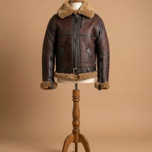 Men's Aviator RAF B3 Reddish Shaded Sheepskin Fur Leather Bomber Jacket
