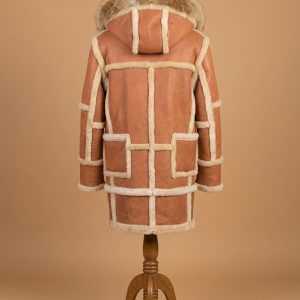 Men's B3 Bomber Aviator WWII Pilot Police Sheepskin Tan Leather Duffle Coat