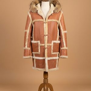 Men's B3 Bomber Aviator WWII Pilot Police Sheepskin Tan Leather Duffle Coat