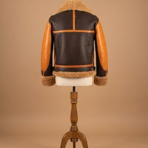 RAF Men's B3 Brown Sheepskin Bomber Shearling Two Tone Real Leather Jacket