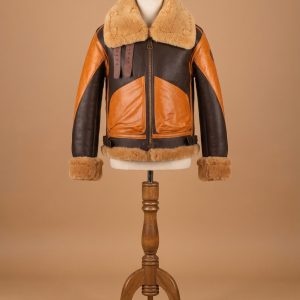 RAF Men's B3 Brown Sheepskin Bomber Shearling Two Tone Real Leather Jacket