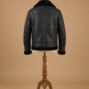 Men's Aviator B6 Sheepskin Fur Shearling Bomber Black Leather Jacket