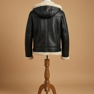 Men's B3 Bomber Full Fur Removable Hood SheepSkin Leather Jacket