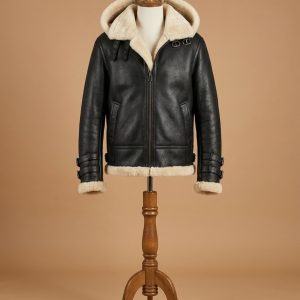 Men's B3 Bomber Full Fur Removable Hood SheepSkin Leather Jacket