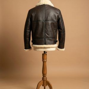 Men's Aviator Brown Bomber Real Shearling Sheepskin Leather Jacket
