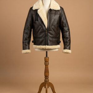 Men's Aviator Brown Bomber Real Shearling Sheepskin Leather Jacket