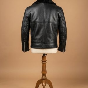 Men's Aviator B6 Sheepskin Fur Shearling Bomber Black Leather Jacket