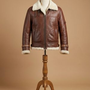 Men's Aviator RAF B3 Reddish Real Sheepskin Fur Leather Bomber Jacket