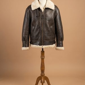 Men's B3 Aviator Real Shearling WWII Brown Sheepskin Leather Bomber Jacket
