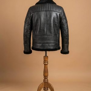 Men's B3 Bomber Aviator Black Fur Sheepskin Shearling Leather Jacket
