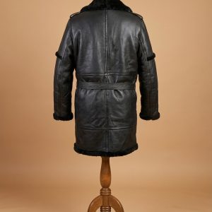 Men's B3 Bomber Aviator WWII Pilot Police Sheepskin Black Leather Duffle Safari Coat