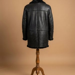 Men's B3 Bomber Aviator WWII Pilot Police Sheepskin Black Leather Jacket Coat