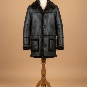 Men's B3 Bomber Aviator WWII Pilot Police Sheepskin Black Leather Jacket Coat