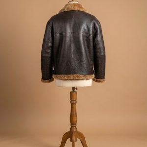 Men's B6 Bomber Aviator Pilot Real Sheepskin Shearling Brown Leather Jacket