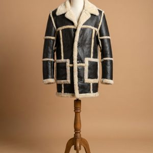 Men's Bomber Malbro WWII Pilot B6 Shearling Sheepskin Black Leather Jacket Coat