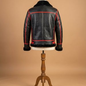 Men's RAF Aviator Bomber Real Shearling Sheepskin Black Leather Jacket