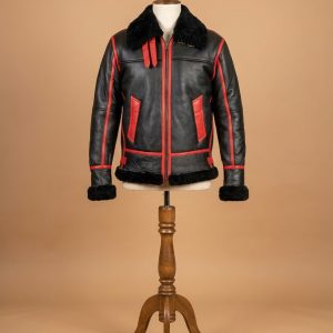 Men's RAF Aviator Bomber Real Shearling Sheepskin Black Leather Jacket