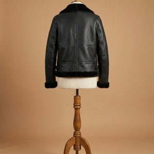 Women's B3 Bomber Aviator Black Fur Sheepskin Shearling Leather Jacket