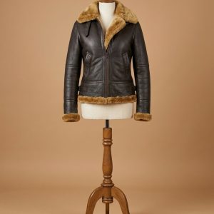 Women's Bomber B3 Aviator Brown Fur Sheepskin Shearling Leather Jacket
