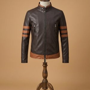 XMEN 1 WOLVERINE BROWN BIKER LEATHER JACKET HALLOWEEN LOGAN COSTUME