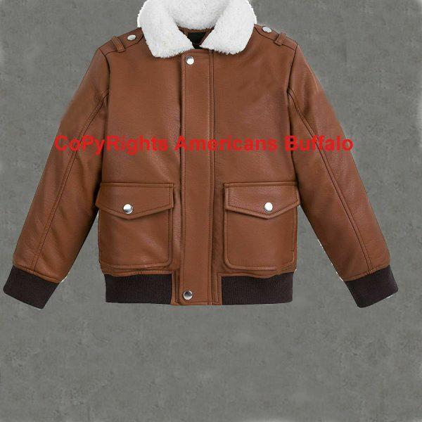 Mens B3 Bomber Aviator A2 Pilot Police Sheepskin Fur Collar Brown Leather Jacket