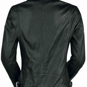 Ladies Biker Studded Cafe Racer Slimfit Casual Street Style Black Leather JacketB