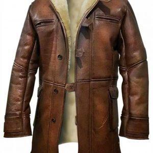 Dark Knight Rises Bane Real Shearling Real Leather Trench Coat Jacket
