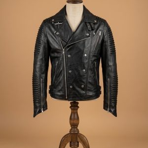 Men Black Cafe Racer Marlon Brando Slimfit Retro Motorcycle Black Leather Jacket