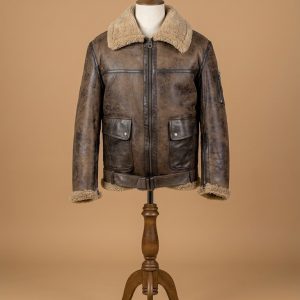 Men's Arnold Schwarzenegger Aviator RAF B6 Shearling Real Sheepskin Leather Bomber Jacket