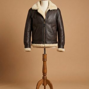 Men's B3 Aviator Real Shearling Black Sheepskin Leather Bomber Jacket