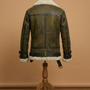 Men's B3 Bomber USAF Dukin Green Real Sheepskin Shearling Leather Jacket
