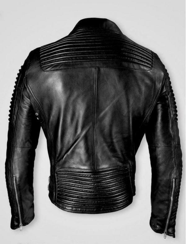 Men Black Cafe Racer Marlon Brando Slimfit Retro Motorcycle Black Leather JacketB