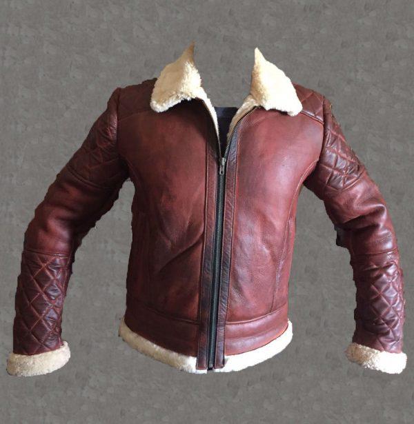 Men’s B3 Bomber Vintage Diamond Quilted Real Shearling Sheepskin Leather Jacket