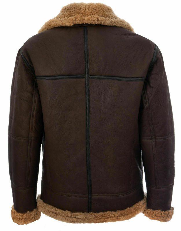 MEN B3 AVIATOR REAL SHEARLING BROWN SHEEPSKIN LEATHER FLIGHT BOMBER ...