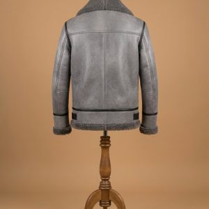 Men's B3 Bomber Aviator WWII Pilot Real Sheepskin Shearling Silver Leather Jacket
