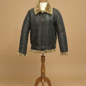 Men's B3 Bomber USAF WWII Pilot Real Sheepskin Shearling Black Leather Jacket