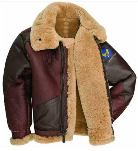 Mens B6 Bomber USAF WWII Pilot Real Sheepskin Shearling Leather Jacket