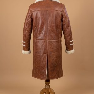 Men's B3 Bomber Aviator WWII Pilot Police Sheepskin Tan Leather Duffle Coat