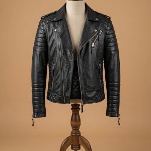 Mens Quilted Black Diamond Real Lamb Skin Slim fit Black Leather Jacket