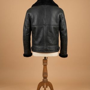 Men's Bomber Black Aviator RAF B3 Shearling Fur Genuine Leather Jacket