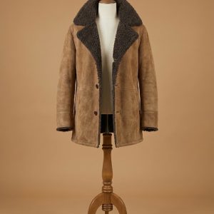 Men's Vintage Brown Real Fur Winter Coat Sheepskin Shearling Leather