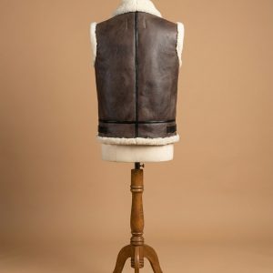 Men's B3 Bomber Real Sheepskin Shearling Pilot RAF Brown Leather Vest