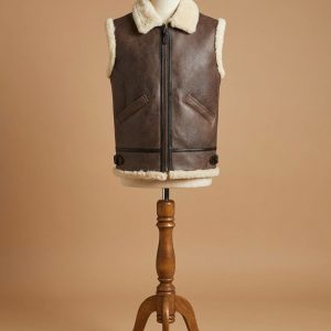 Men's B3 Bomber Real Sheepskin Shearling Pilot RAF Brown Leather Vest