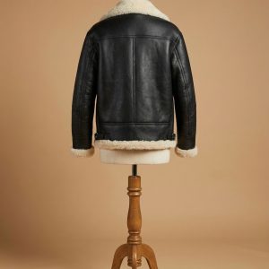 Women's B3 Bomber Aviator Real Fur Sheepskin Shearling Black Leather Jacket