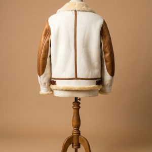 Men's Aviator USAF Real Sheepskin Shearling White Leather Bomber Pilot Jacket
