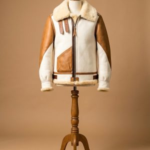 Men's Aviator USAF Real Sheepskin Shearling White Leather Bomber Pilot Jacket