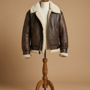 Men's B3 Bomber RAF Fur Real Sheepskin Shearling Brown Leather Jacket