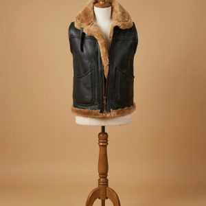 Men's B3 Bomber Real Sheepskin Shearling Pilot Aviator Brown Leather Vest