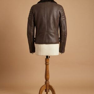 Men's Biker Cafe Racer Brown Real Fur Coat Sheepskin Shearling Leather