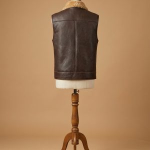 Men's Bomber Real Sheepskin Shearling Pilot Aviator Brown Leather Vest